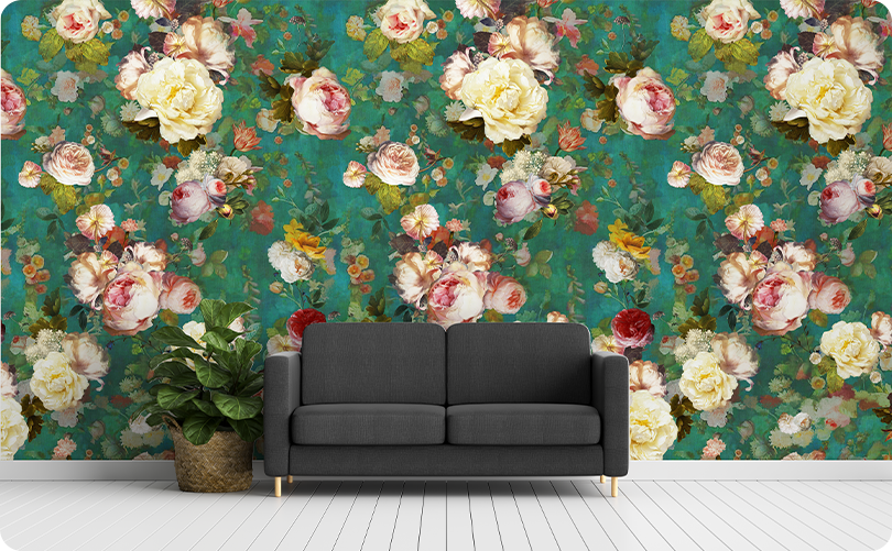 Floral Green Floral Wallpaper Mural