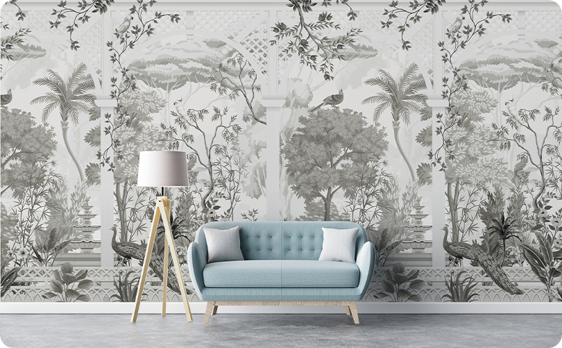 Animal Peacock Gray Wallpaper Mural