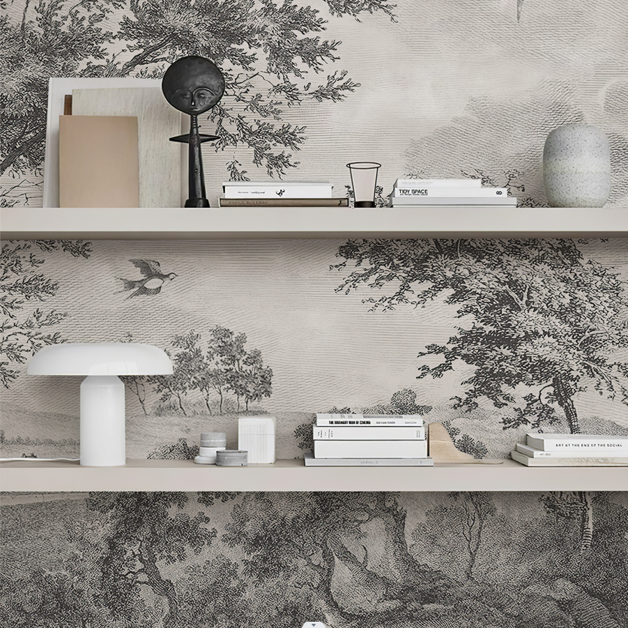 Vintage Susuno Jungle Gray Wallpaper Mural