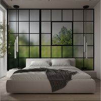 Window View Greenprint Black Wallpaper Mural