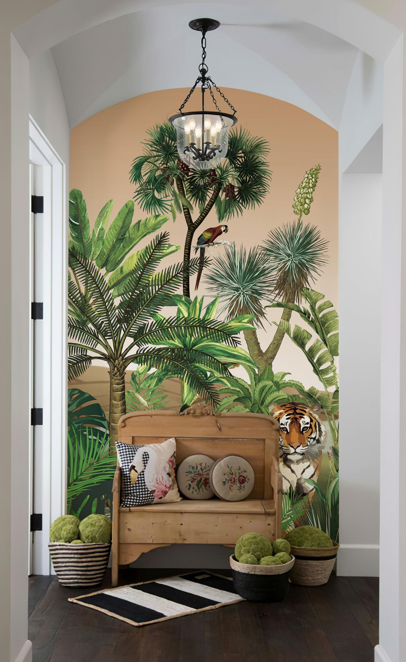 Animal Tiger in the Jungle Yellow Wallpaper Mural