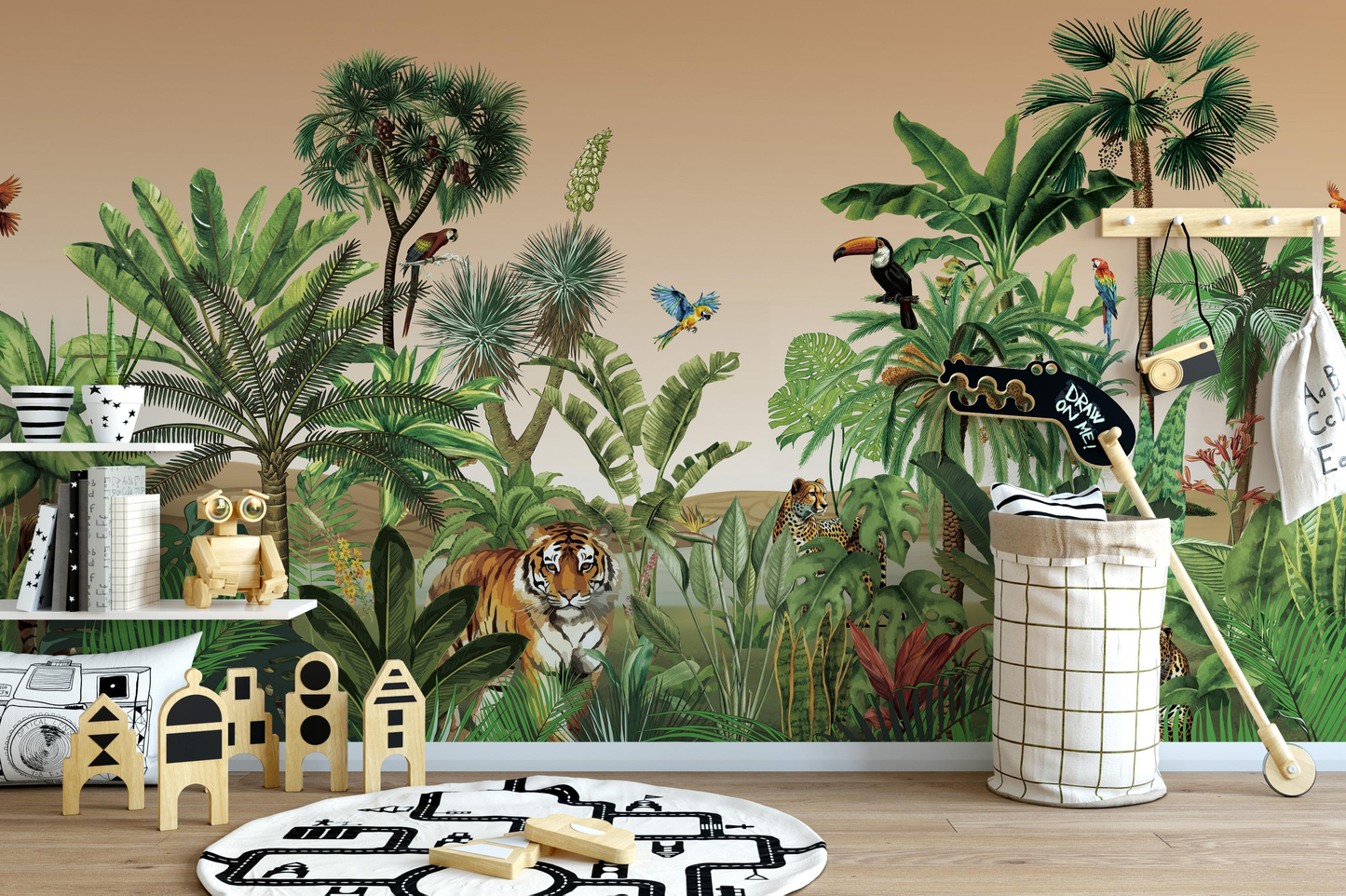 Animal Tiger in the Jungle Yellow Wallpaper Mural