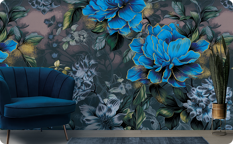 Floral Memorial Blue Wallpaper Mural