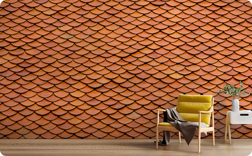 Bricks Rustic Fish Scale Tiles Wallpaper Mural