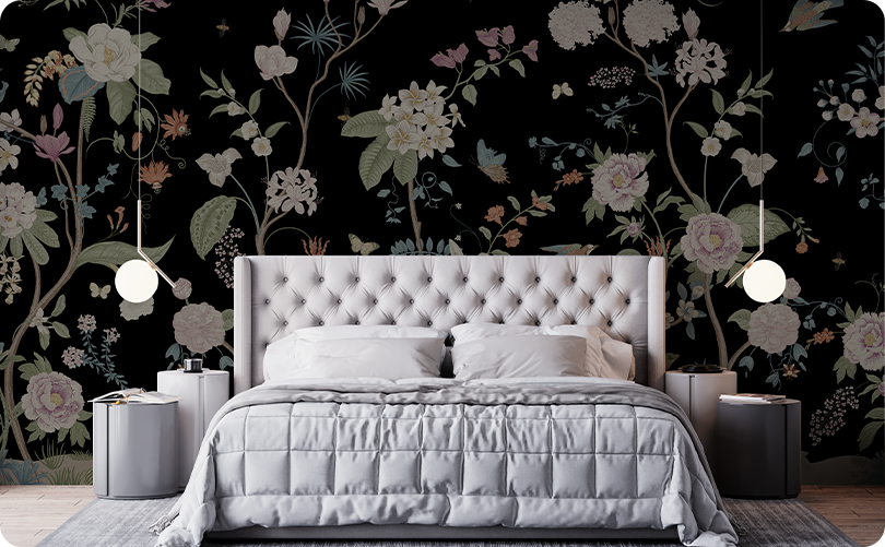 Floral Black Floral Wallpaper Mural