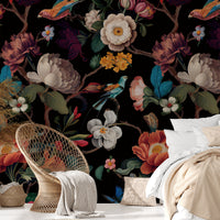 Floral Black Wallpaper Mural