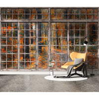 Window View Autumn Forest Red Wallpaper Mural