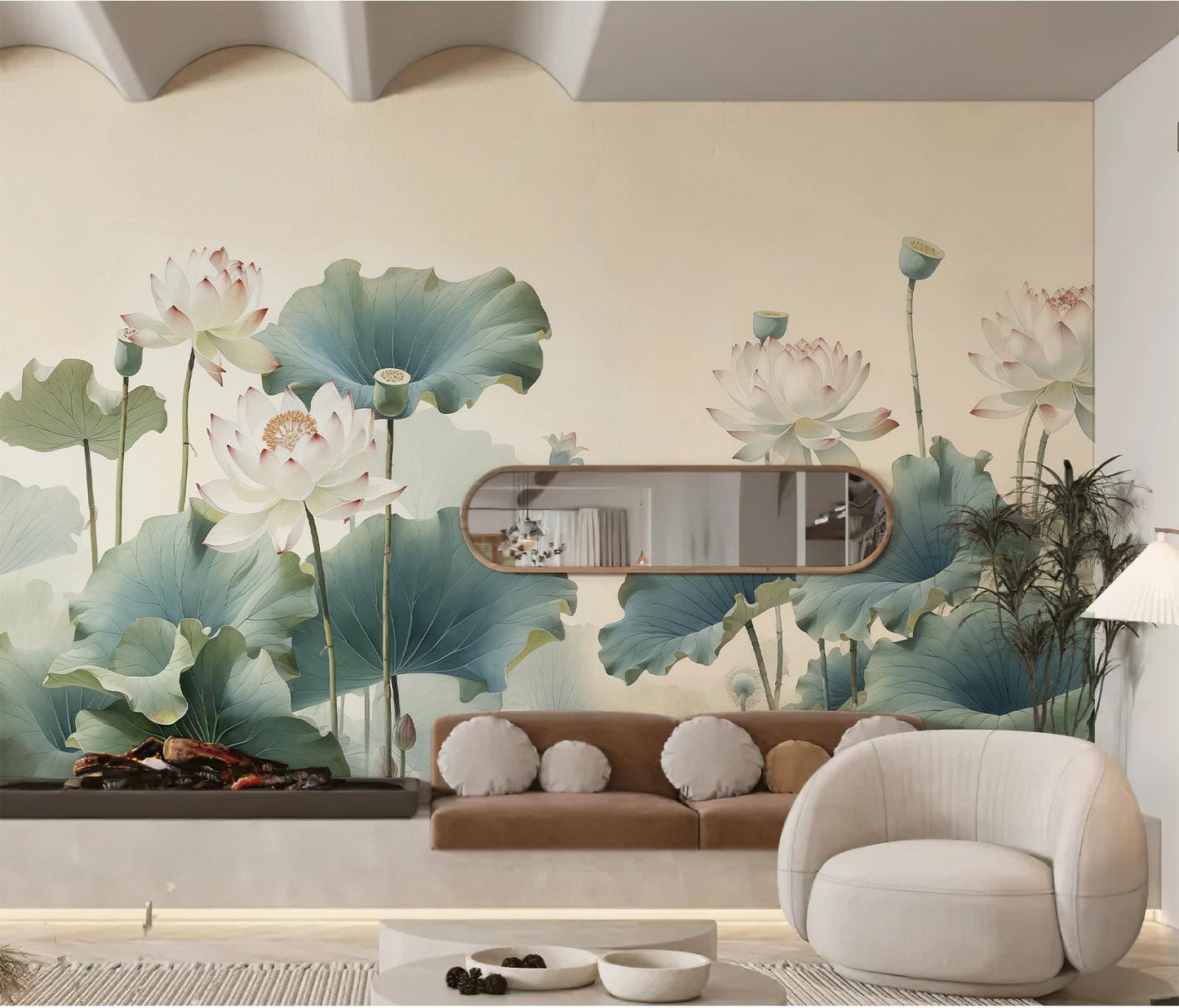 Chinoiserie White Lotus Wallpaper Mural