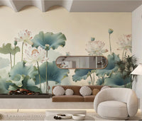 Chinoiserie White Lotus Wallpaper Mural