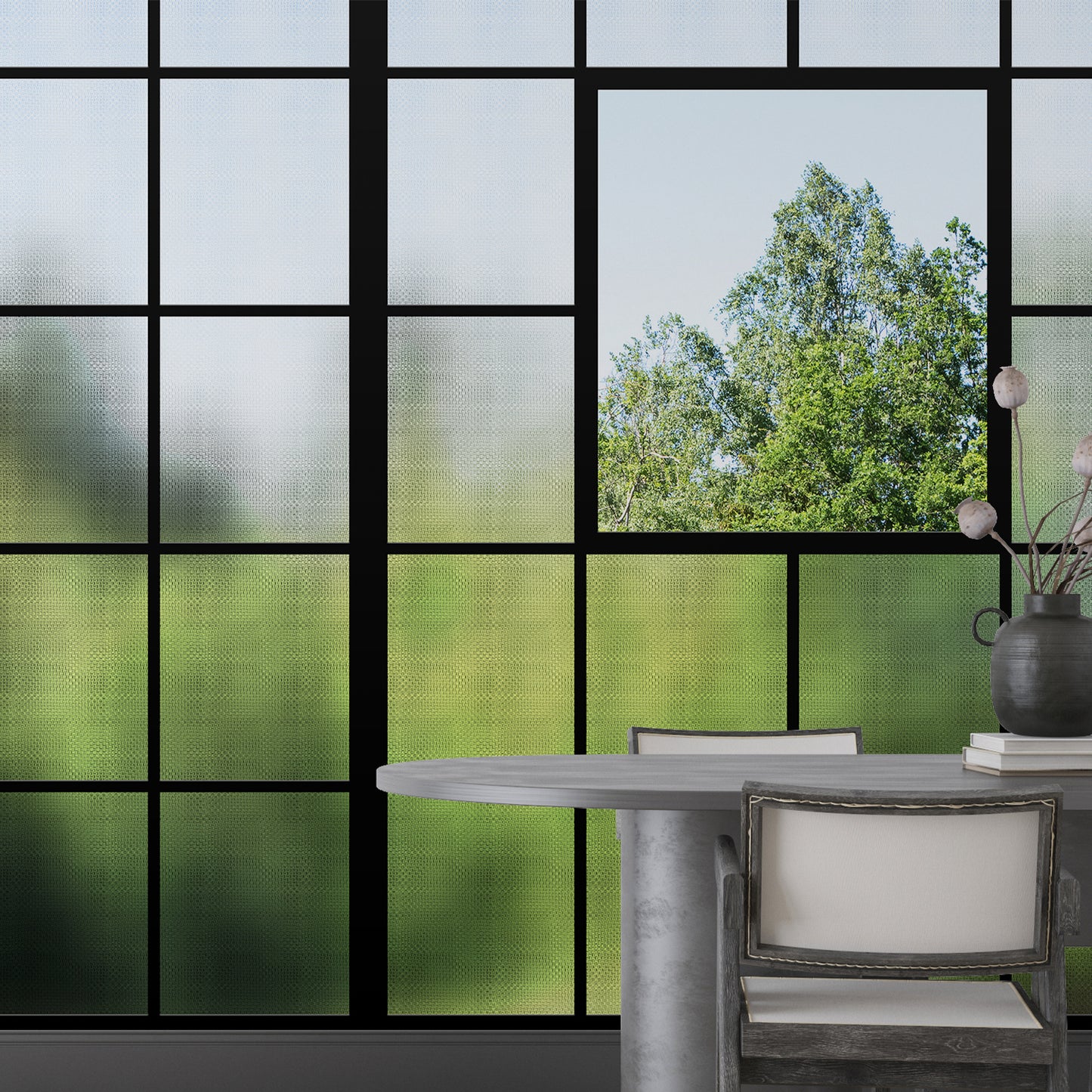 Window View Greenprint Black Wallpaper Mural