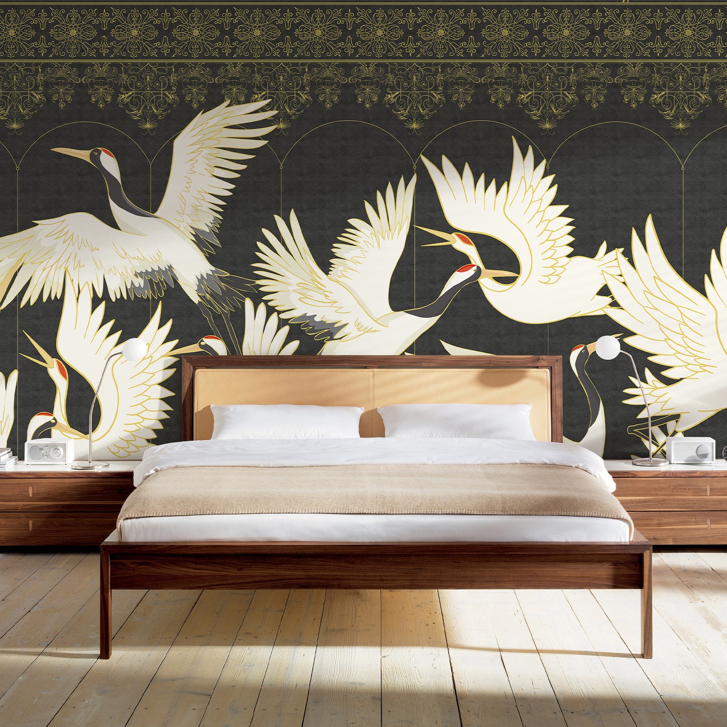 Chinoiserie Crane Mural-White Wallpaper Mural