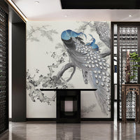 Chinoiserie Peacock Spirit Gray Wallpaper Mural