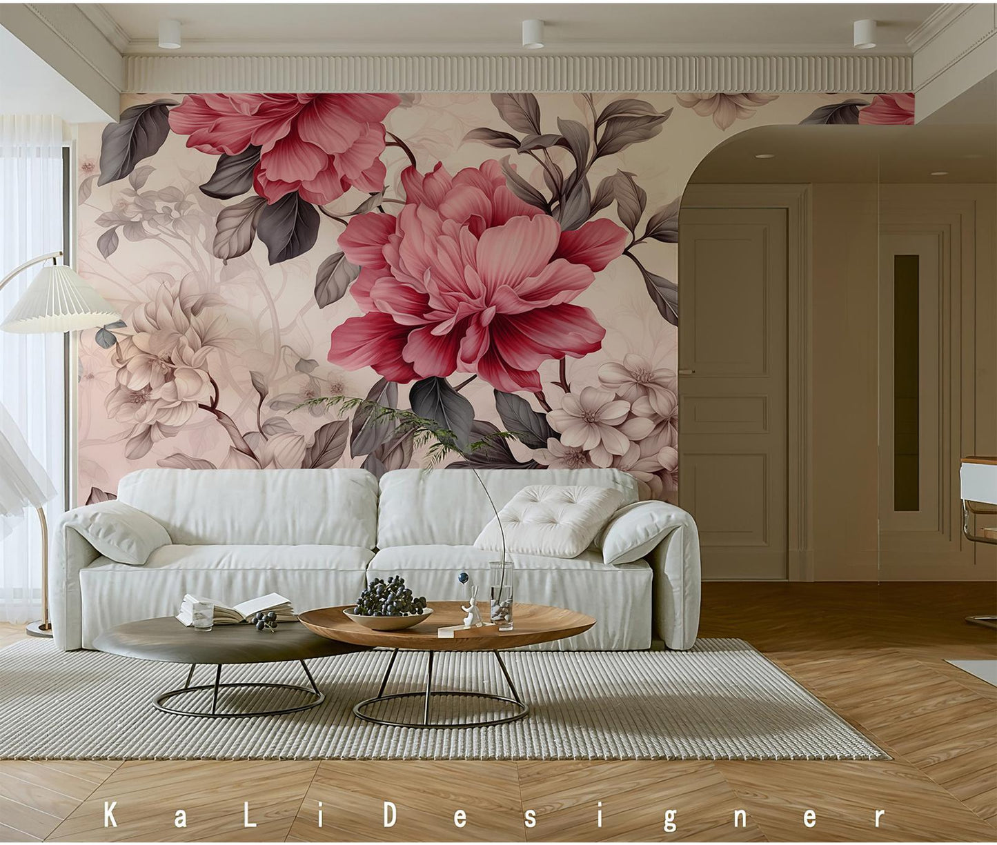 Floral Memorial Red Wallpaper Mural