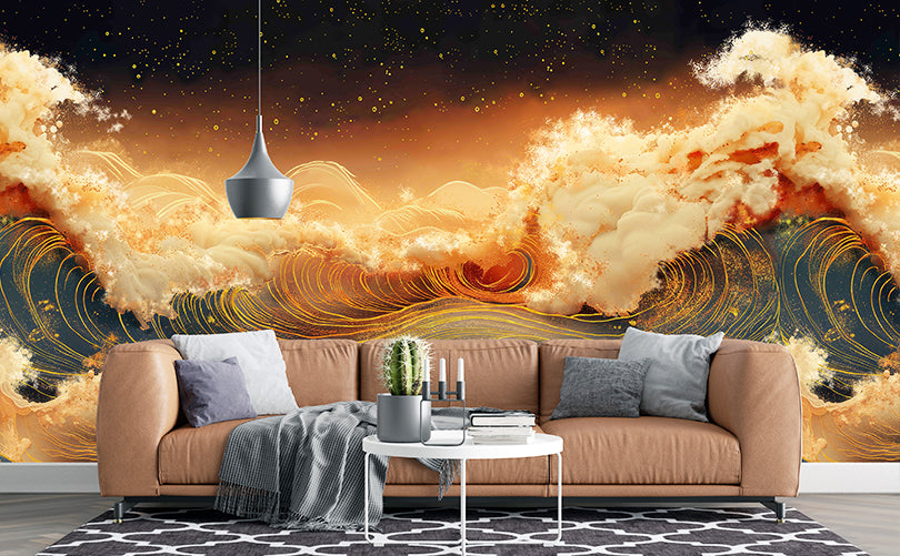 Cloud & Ocean Wave Gold Sands Wallpaper Mural