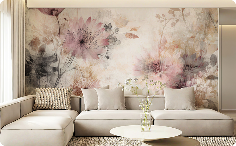 Floral Pink Wallpaper Mural