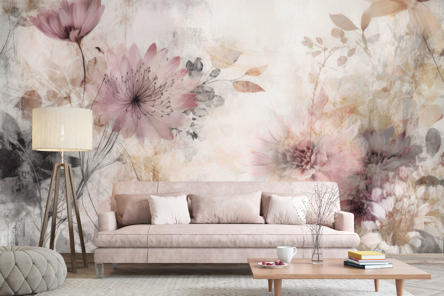 Floral Pink Wallpaper Mural