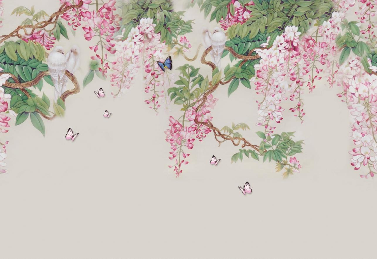 Chinoiserie Flower in Mist Wallpaper Mural