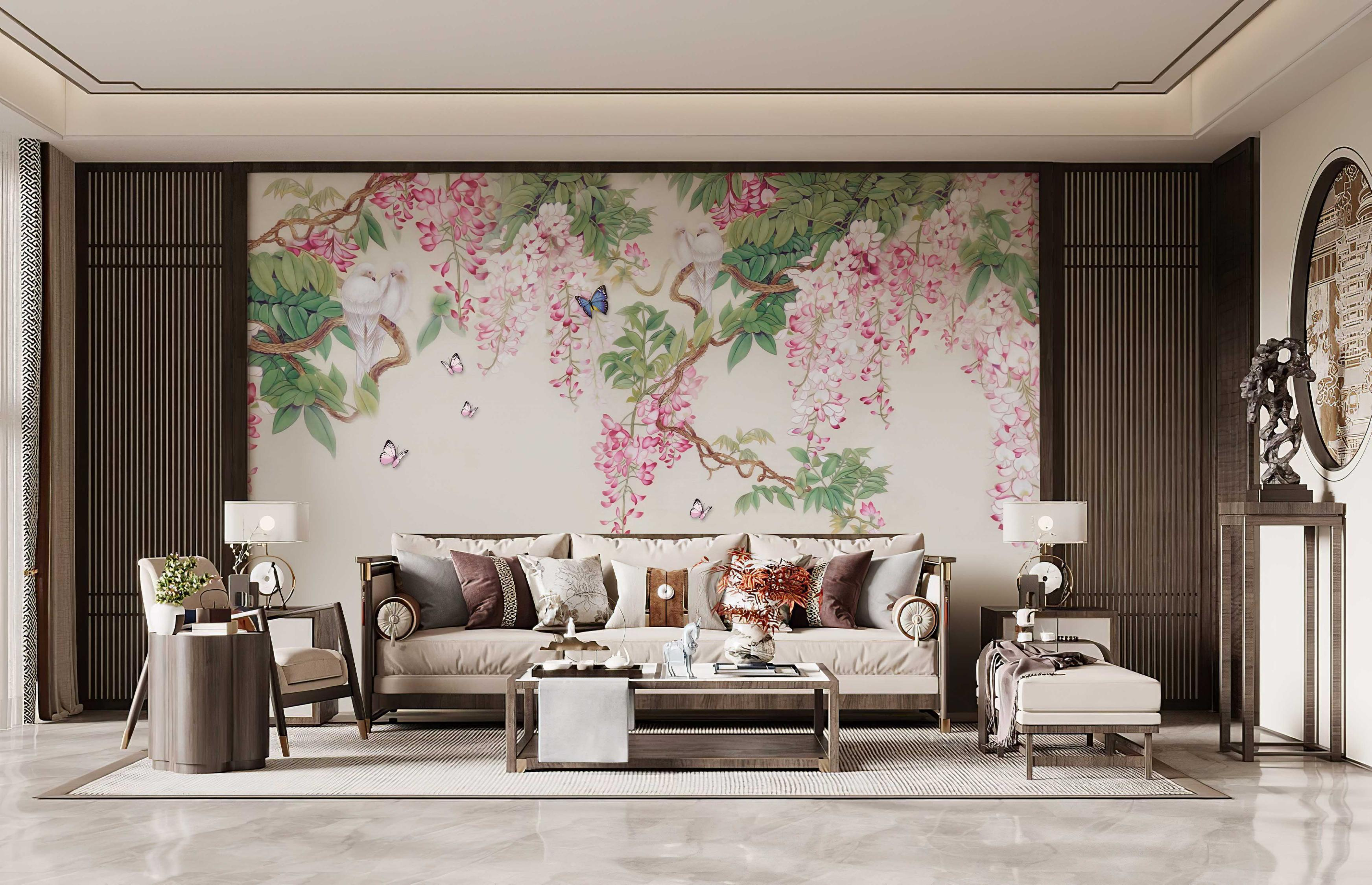 Chinoiserie Flower in Mist Wallpaper Mural