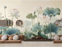 Chinoiserie White Lotus Wallpaper Mural