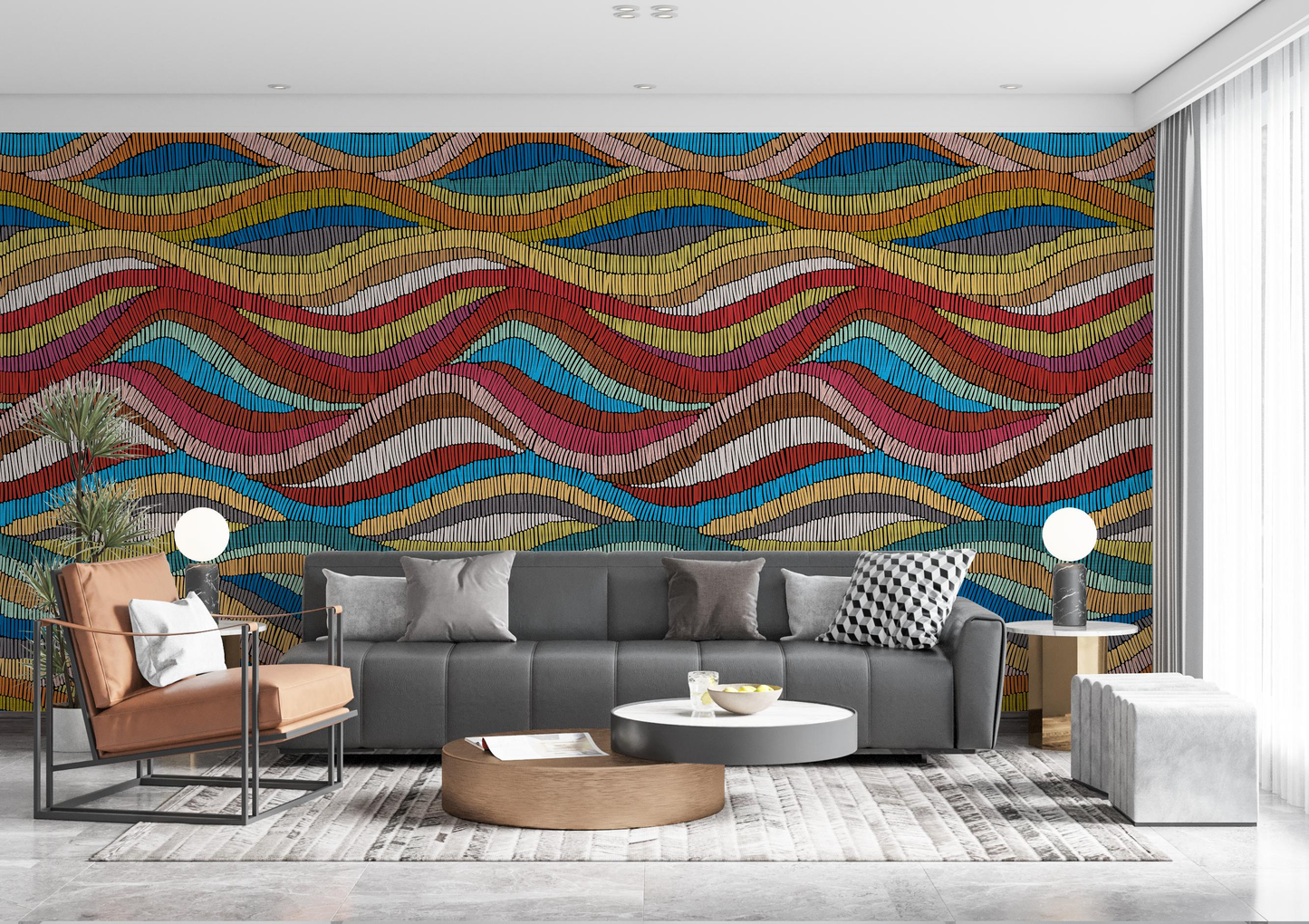 Abstract Tides Multi-Colored Wallpaper Mural