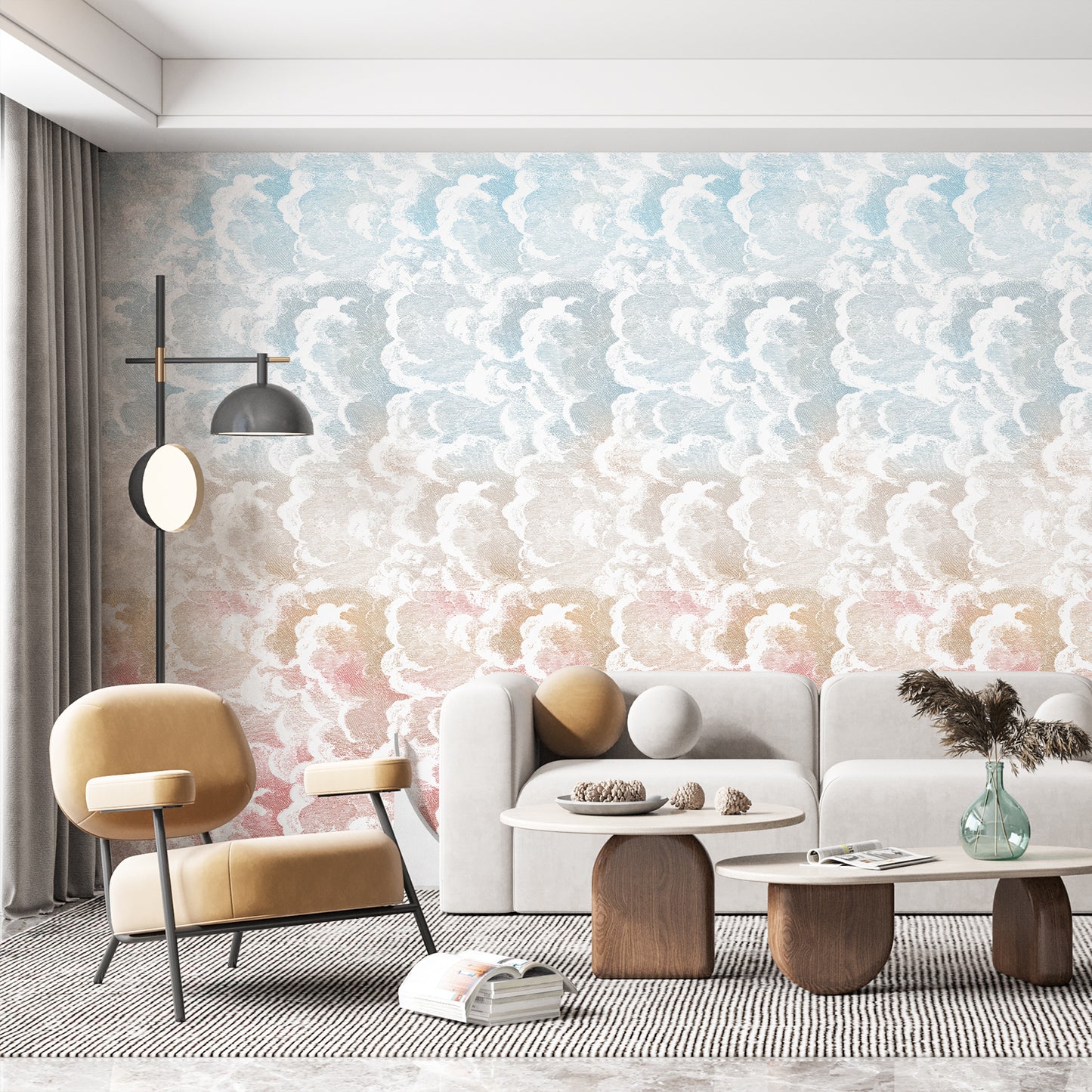 Cloud & Ocean Pink Wallpaper Mural