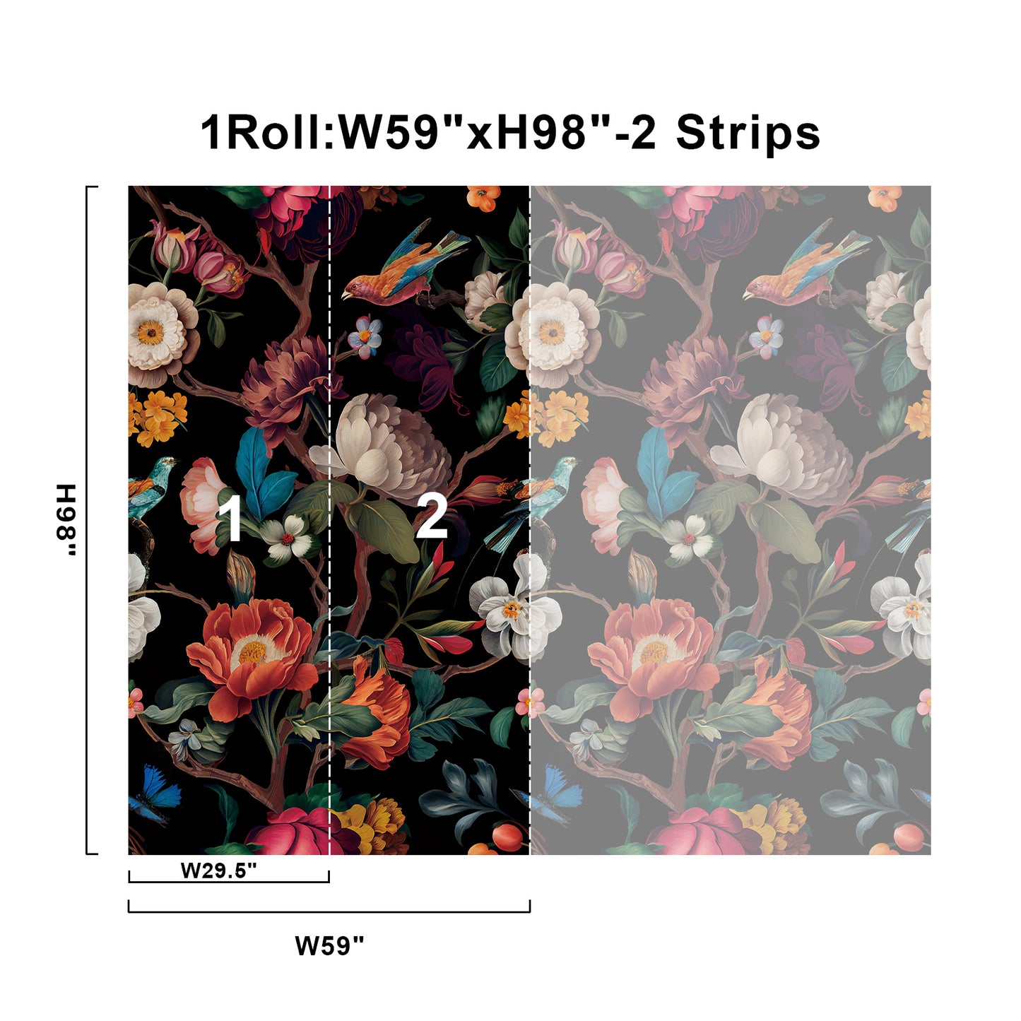 Floral Black Wallpaper Mural