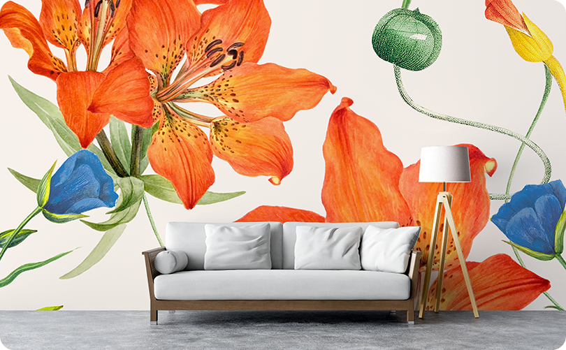 Floral Hand Drawn Flowers Wallpaper Mural