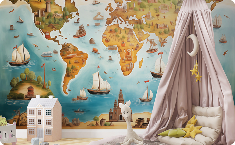 Map for Children's Room Wallpaper Mural