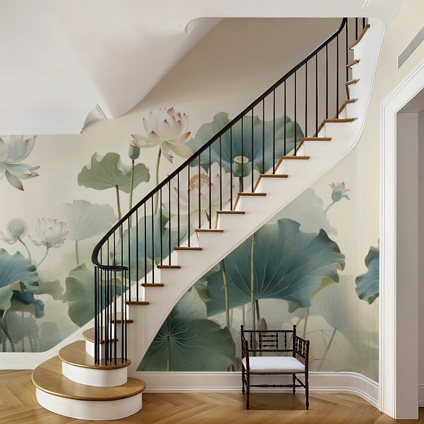 Chinoiserie White Lotus Wallpaper Mural