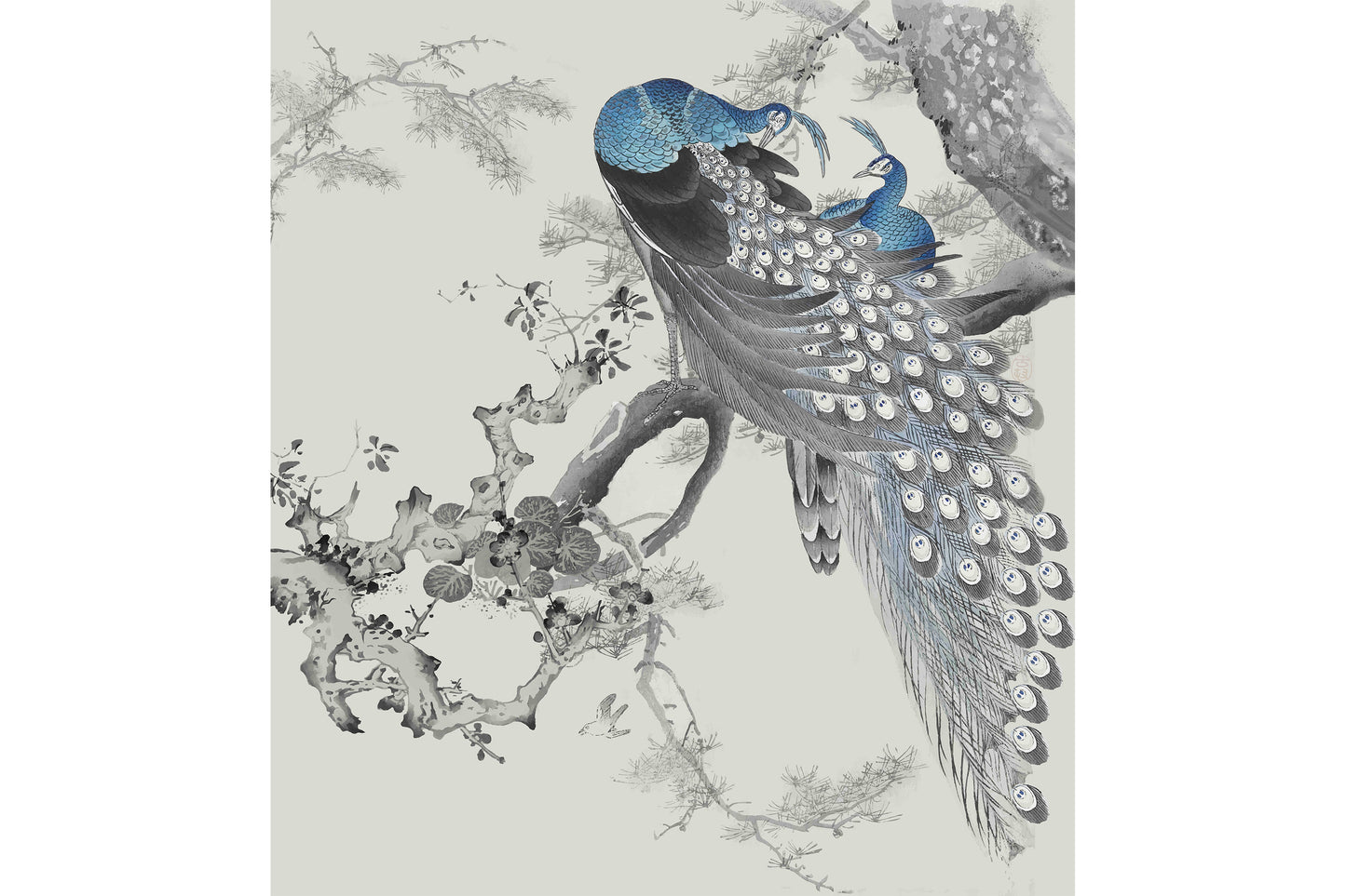 Chinoiserie Peacock Spirit Gray Wallpaper Mural