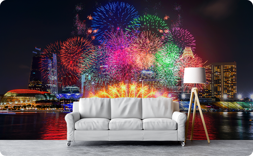 Cityspace Fireworks Wallpaper Mural