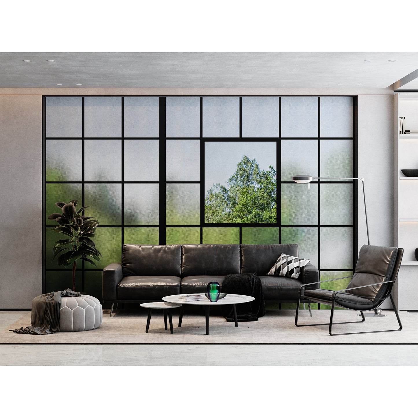 Window View Greenprint Black Wallpaper Mural