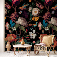 Floral Black Wallpaper Mural