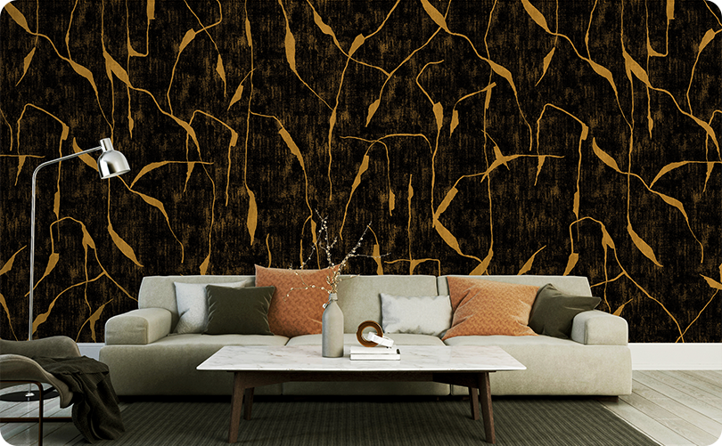 Abstract Black Gold Leaf Wallpaper Mural