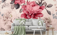 Floral Memorial Red Wallpaper Mural