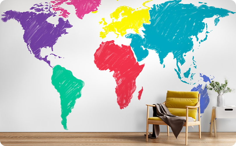 Map for Children's Room Colorful Wallpaper Mural