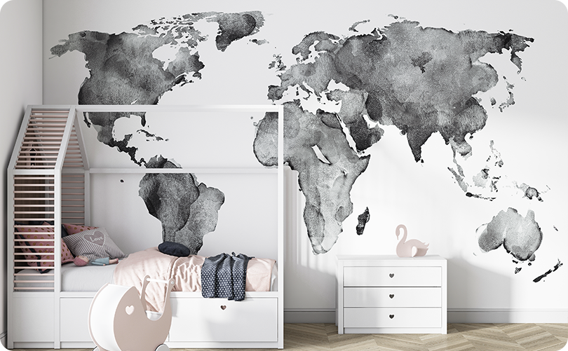 Black Map Wallpaper Mural