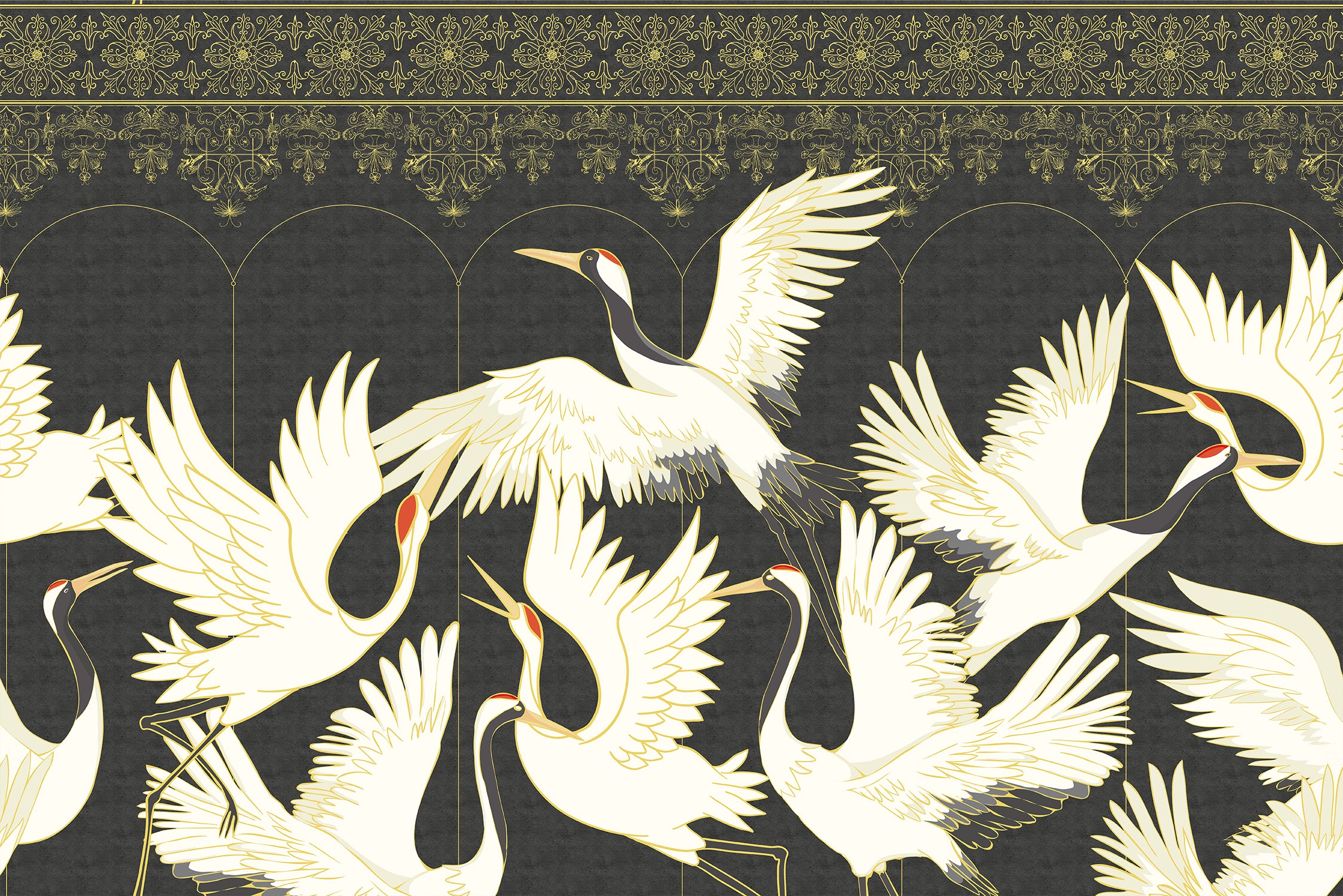 Chinoiserie Crane Mural-White Wallpaper Mural