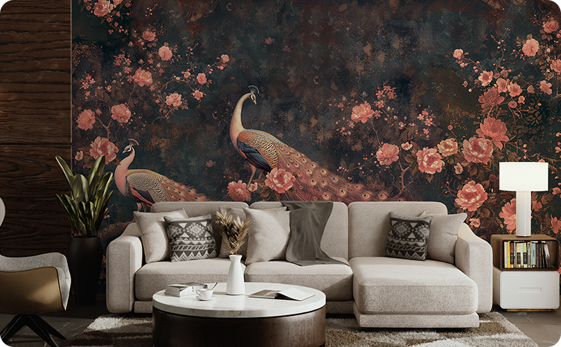 Chinoiserie Peacocks Dialog Wallpaper Mural