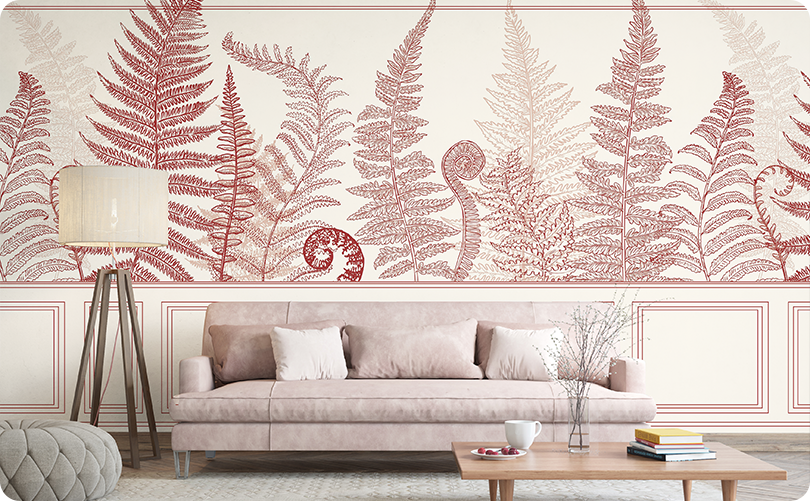 Wall Panel Red Fern Leaf Wallpaper Mural