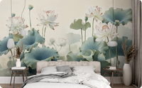 Chinoiserie White Lotus Wallpaper Mural