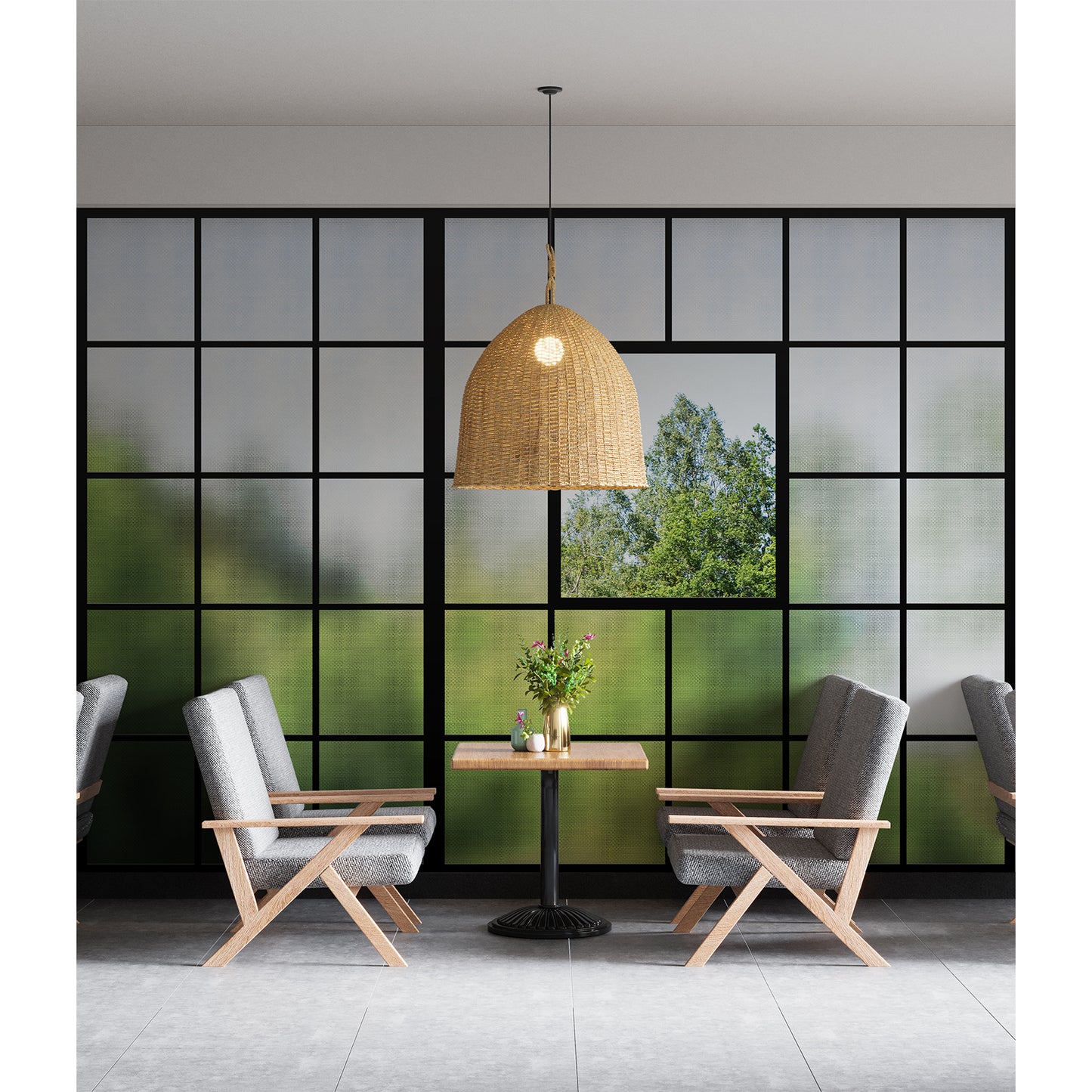 Window View Greenprint Black Wallpaper Mural