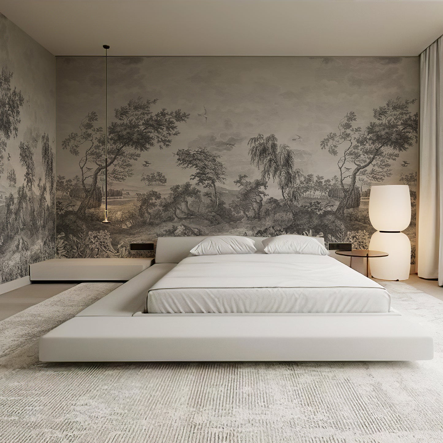 Vintage Susuno Jungle Gray Wallpaper Mural