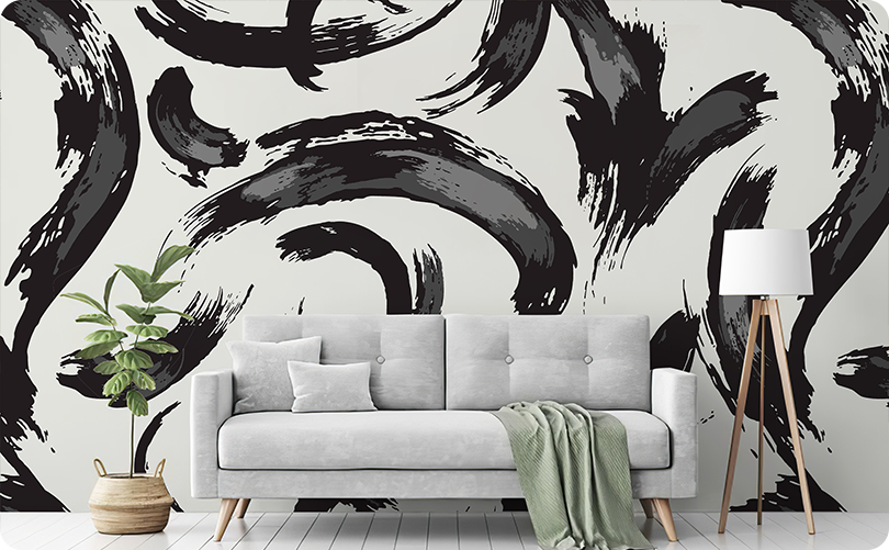 Abstract Black Pen Ink Wallpaper Mural