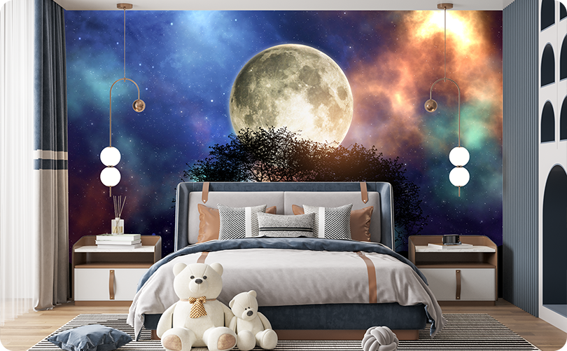 Space & Galaxy Full Moon Wallpaper Mural