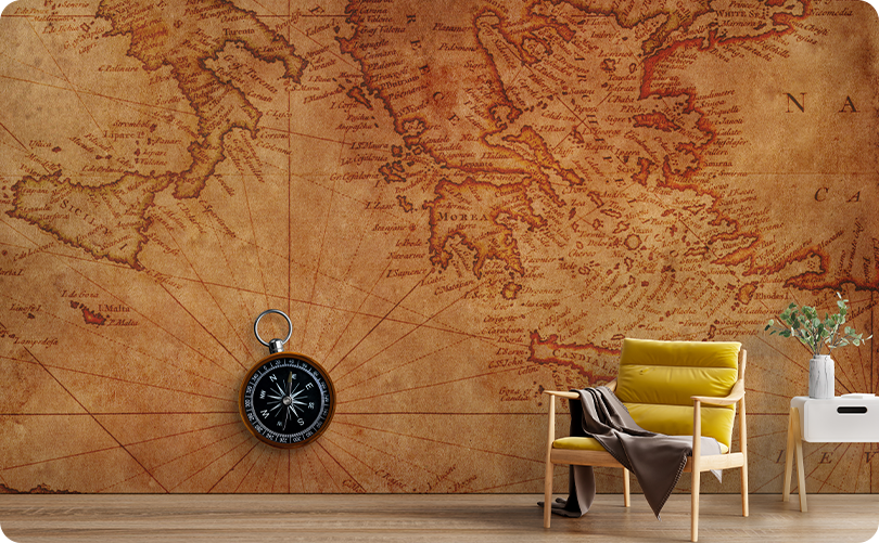 Vintage Compass Map Wallpaper Mural