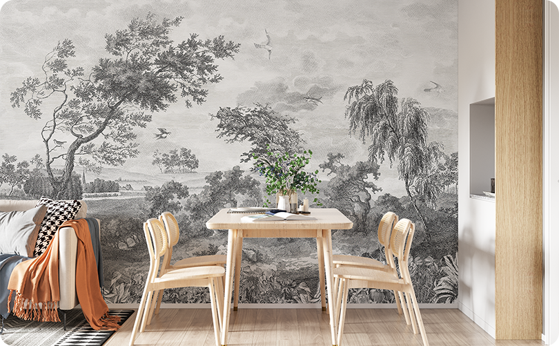 Vintage Susuno Jungle Gray Wallpaper Mural