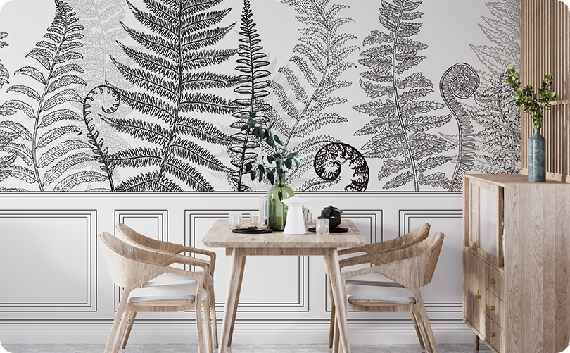 Wall Panel Gray Fern Leaf Wallpaper Mural