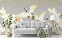 Chinoiserie Crane Mural Gray Wallpaper Mural