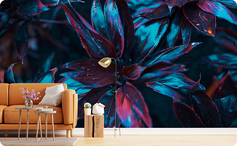 Leaves 3D Purple Wallpaper Mural